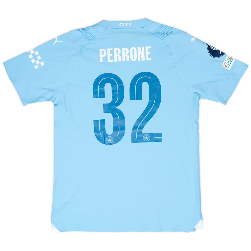 2023-24 Manchester City Match Issue Super Cup Home Shirt Perrone #32