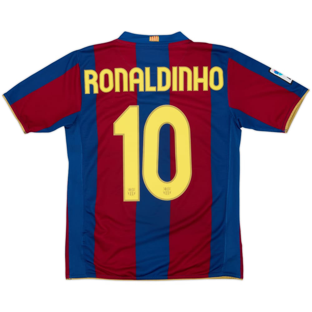 2007-08 Barcelona Home Shirt Ronaldinho #10 - 8/10 - (XL.Boys)