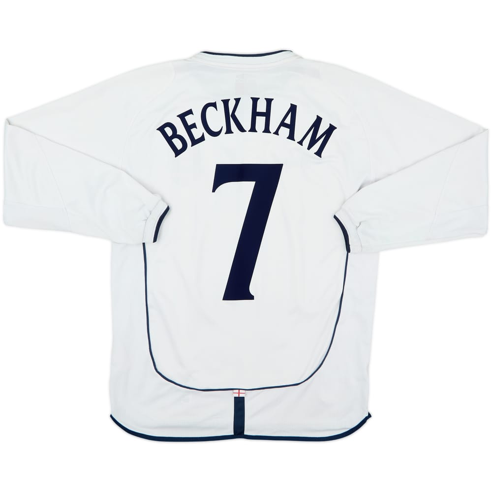 2001-03 England Home L/S Shirt Beckham #7 - 6/10 - (M)
