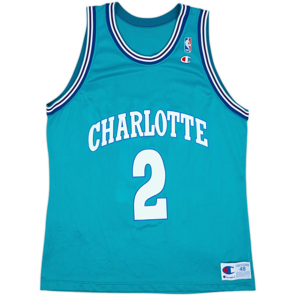 1992-95 Charlotte Hornets Johnson #2 Champion Away Jersey - 8/10 - (XL)