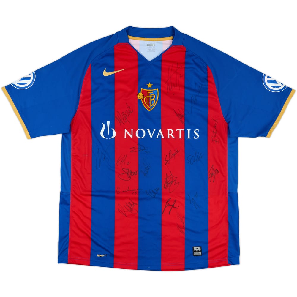 2008-09 FC Basel Squad Signed Home Shirt - 7/10 - (L)