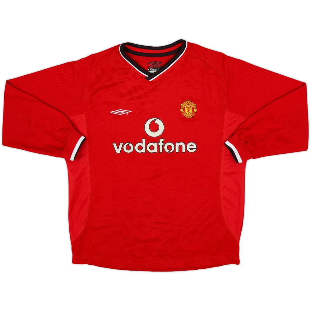 2000-02 Manchester United Home L/S Shirt - 8/10 - (L.Boys)