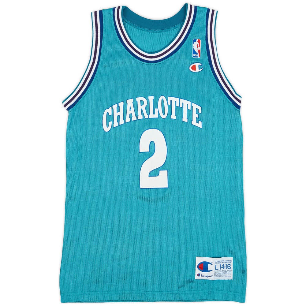 1991-95 Charlotte Hornets Johnson #2 Champion Away Jersey - 9/10 - (L.Boys)