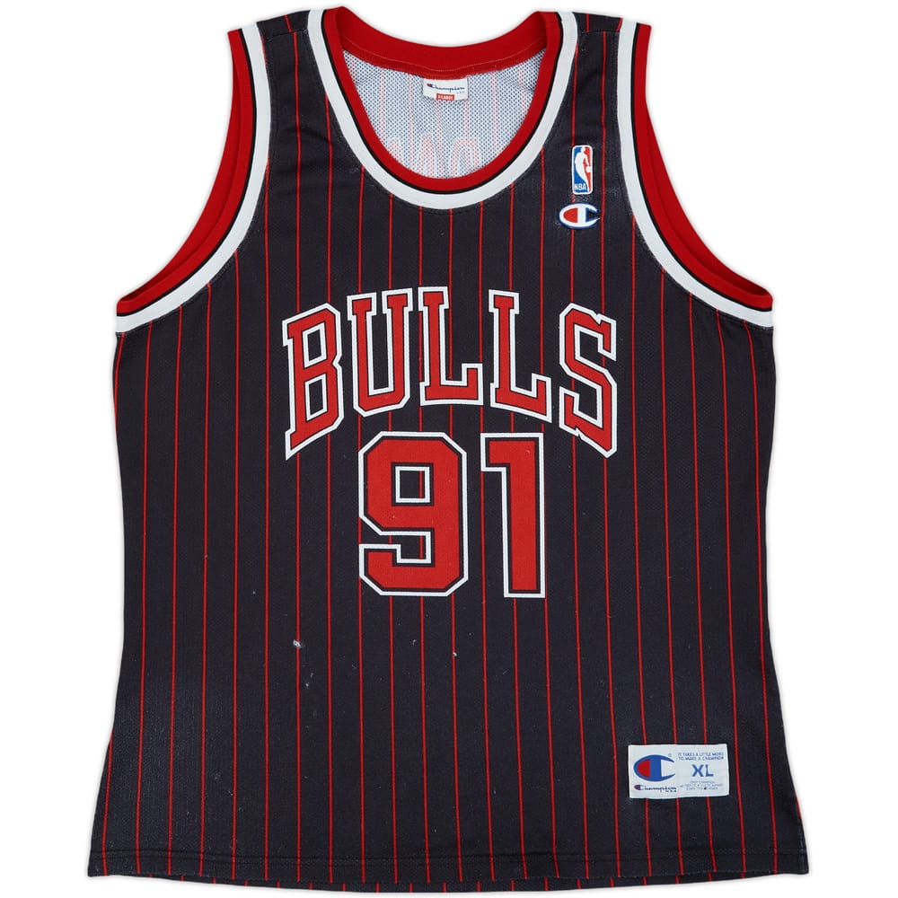 1995-97 Chicago Bulls Rodman #91 Champion Alternate Jersey - 4/10 - (XL)