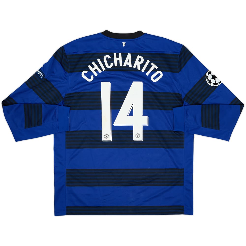 Camiseta de visitante de manga larga del Manchester United 2011-13 con Chicharito #14 (XL)