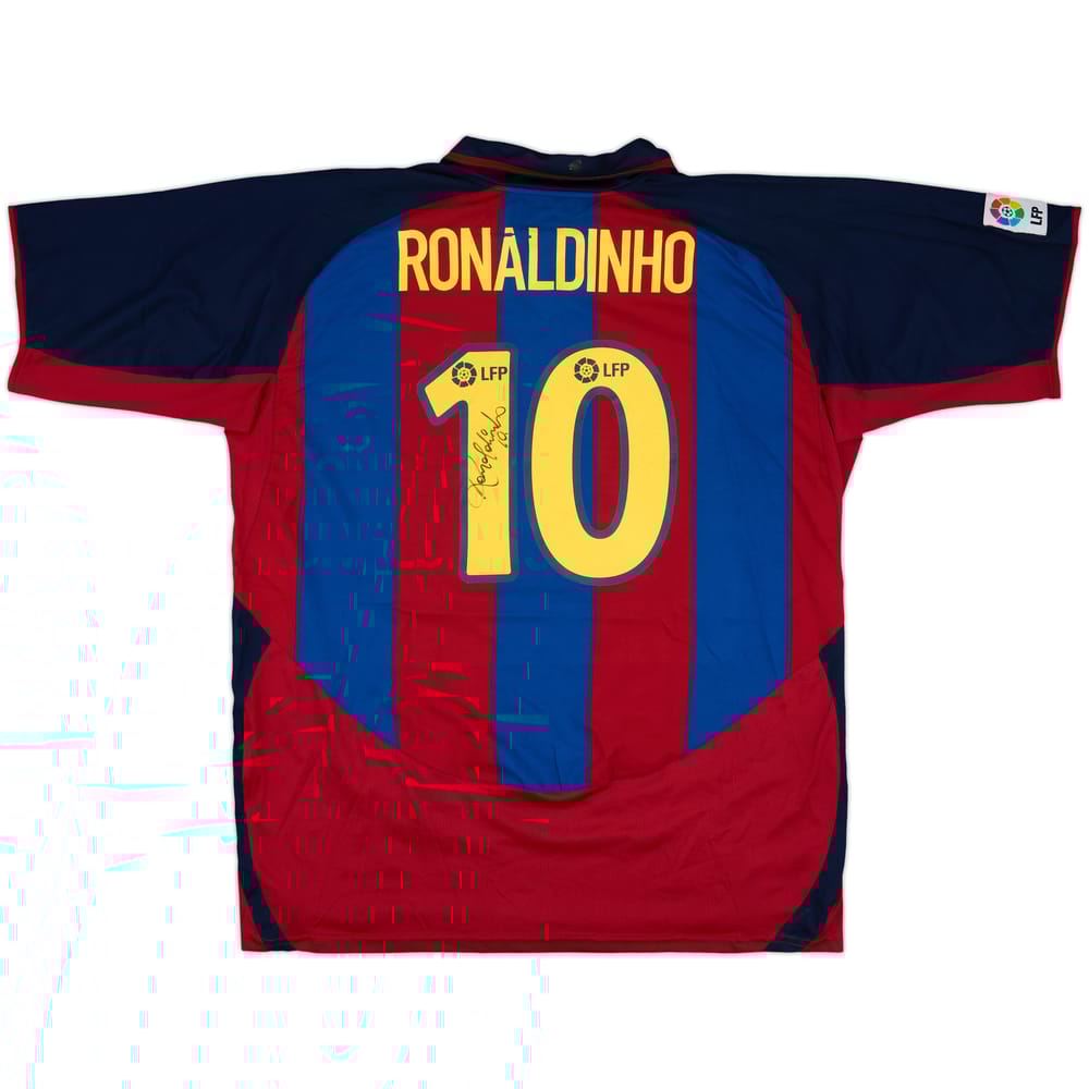 2003-04 Barcelona Signed Home Shirt Ronaldinho #10 - 6/10 - (XXL)