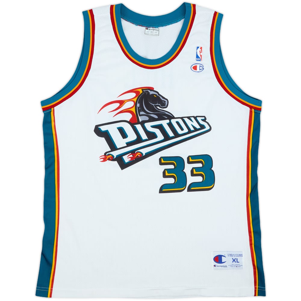 1996-00 Detroit Pistons Hill #33 Champion Home Jersey - 9/10 - (XL)