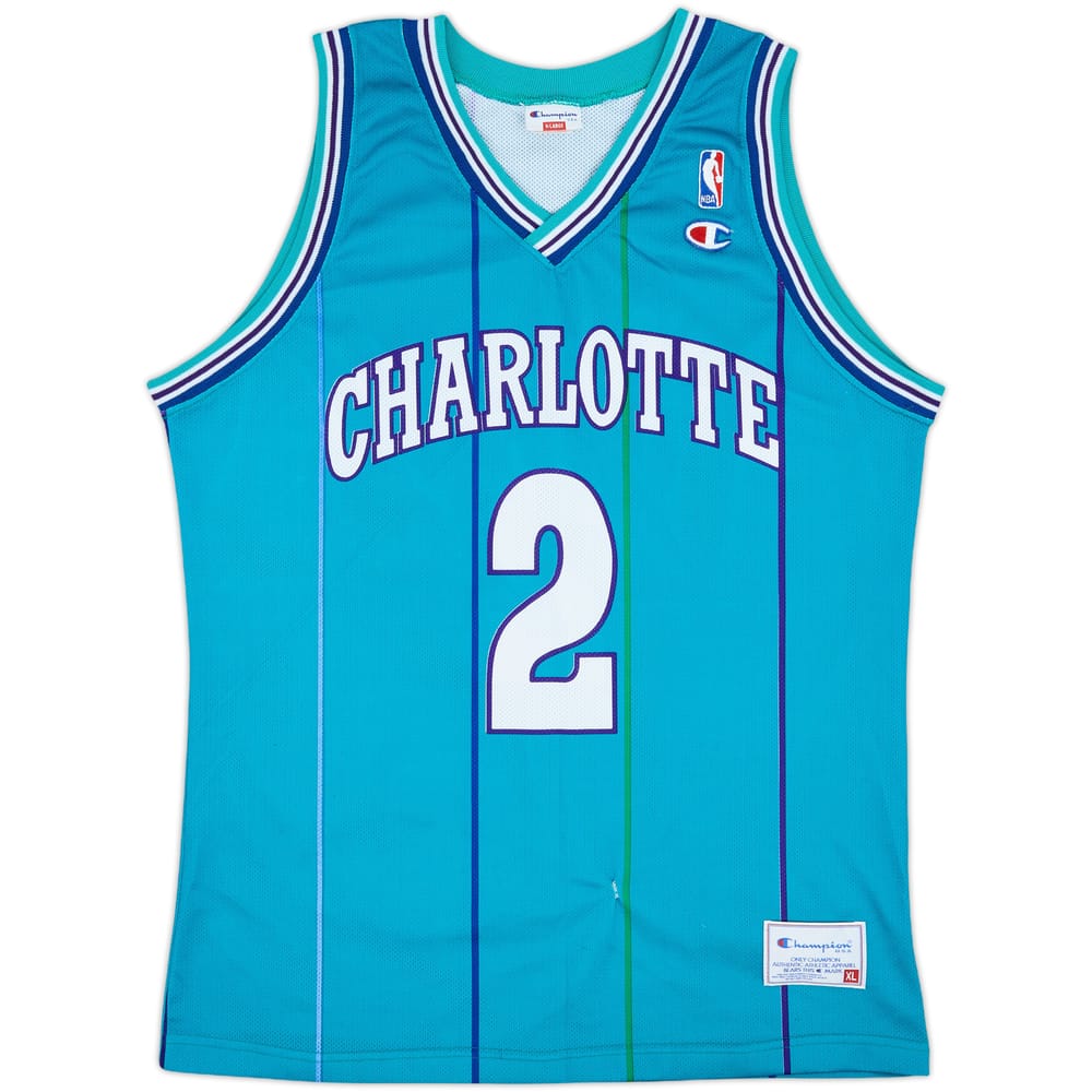 1992-96 Charlotte Hornets L.Johnson #2 Champion Away Jersey - 6/10 - (XL)