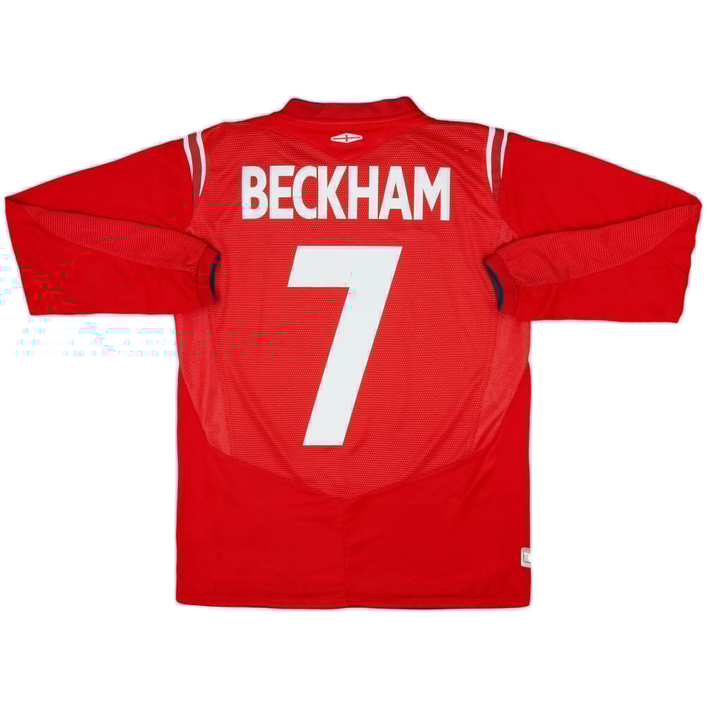 2004-06 England Away L/S Shirt Beckham #7 - 8/10 - (XL.Boys)
