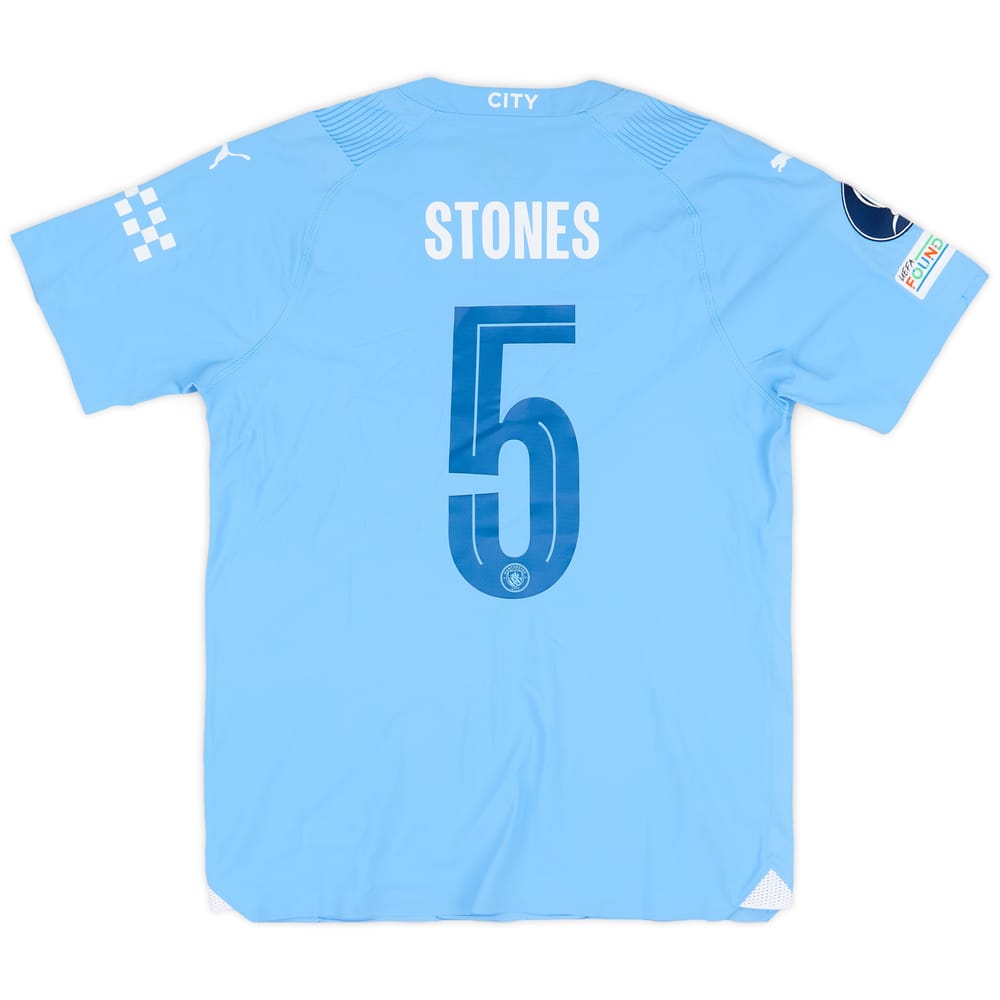 2023-24 Manchester City Match Issue Super Cup Home Shirt Stones #5