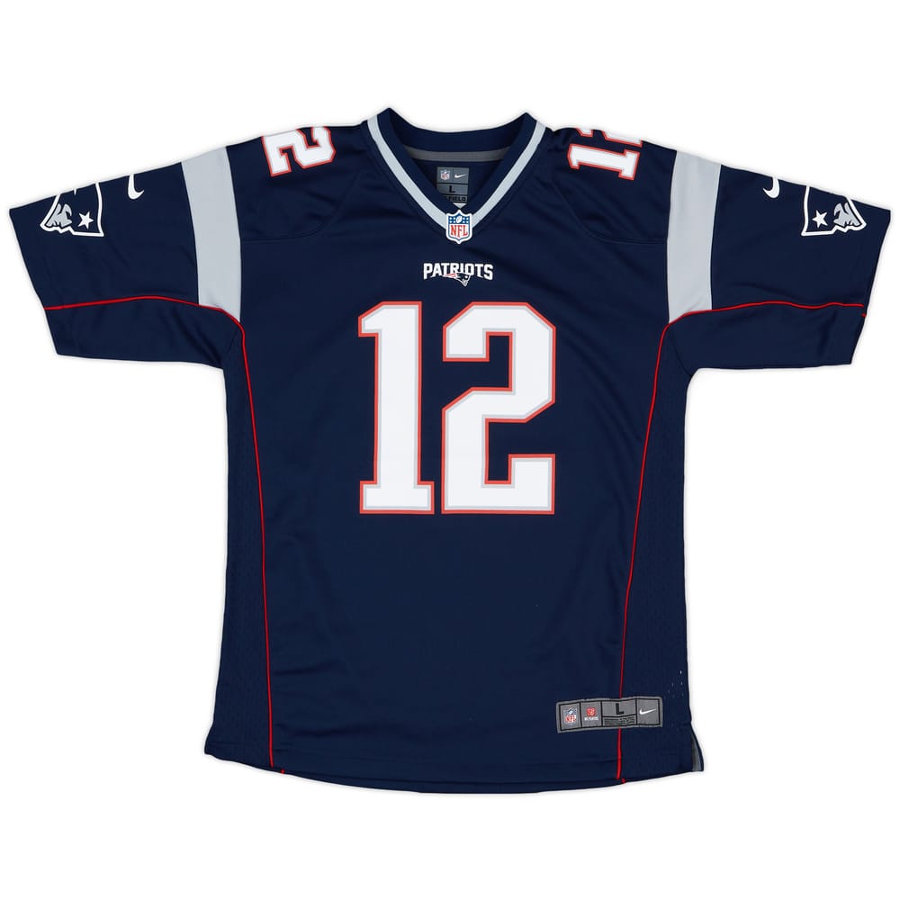 2012-19 New England Patriots Brady #12 Nike Game Home Jersey - 9/10 - (L.Boys)