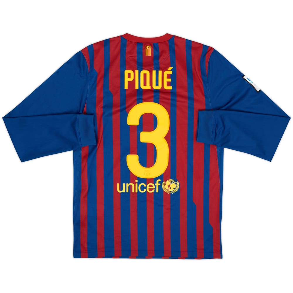 2011-12 Barcelona Home L/S Shirt Pique #3 - 8/10 - (S)