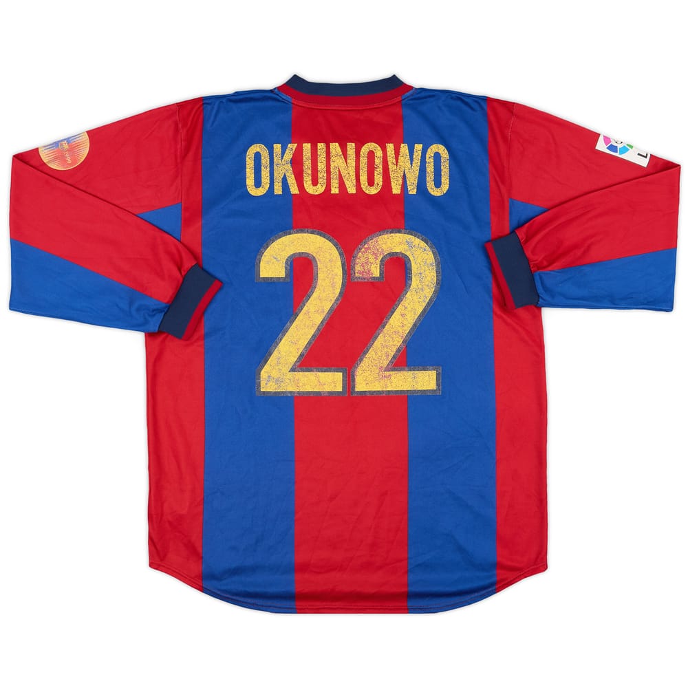1998-99 Barcelona Match Issue Signed Home L/S Shirt Okunowo #22