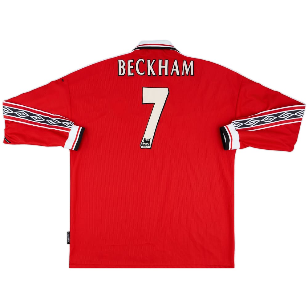 1998-00 Manchester United Home L/S Shirt Beckham #7 - 8/10 - (XL)