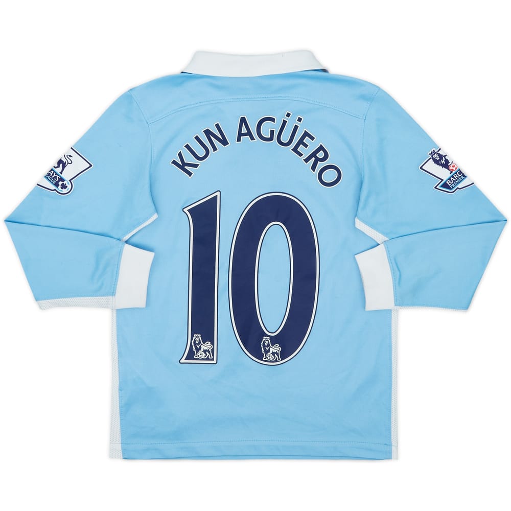 2015-16 Manchester City Home L/S Shirt Kun Aguero #10 - 6/10 - (S.Boys)