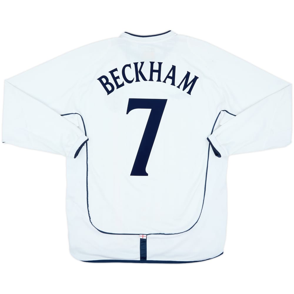 2001-03 England Home L/S Shirt Beckham #7 - 6/10 - (L)