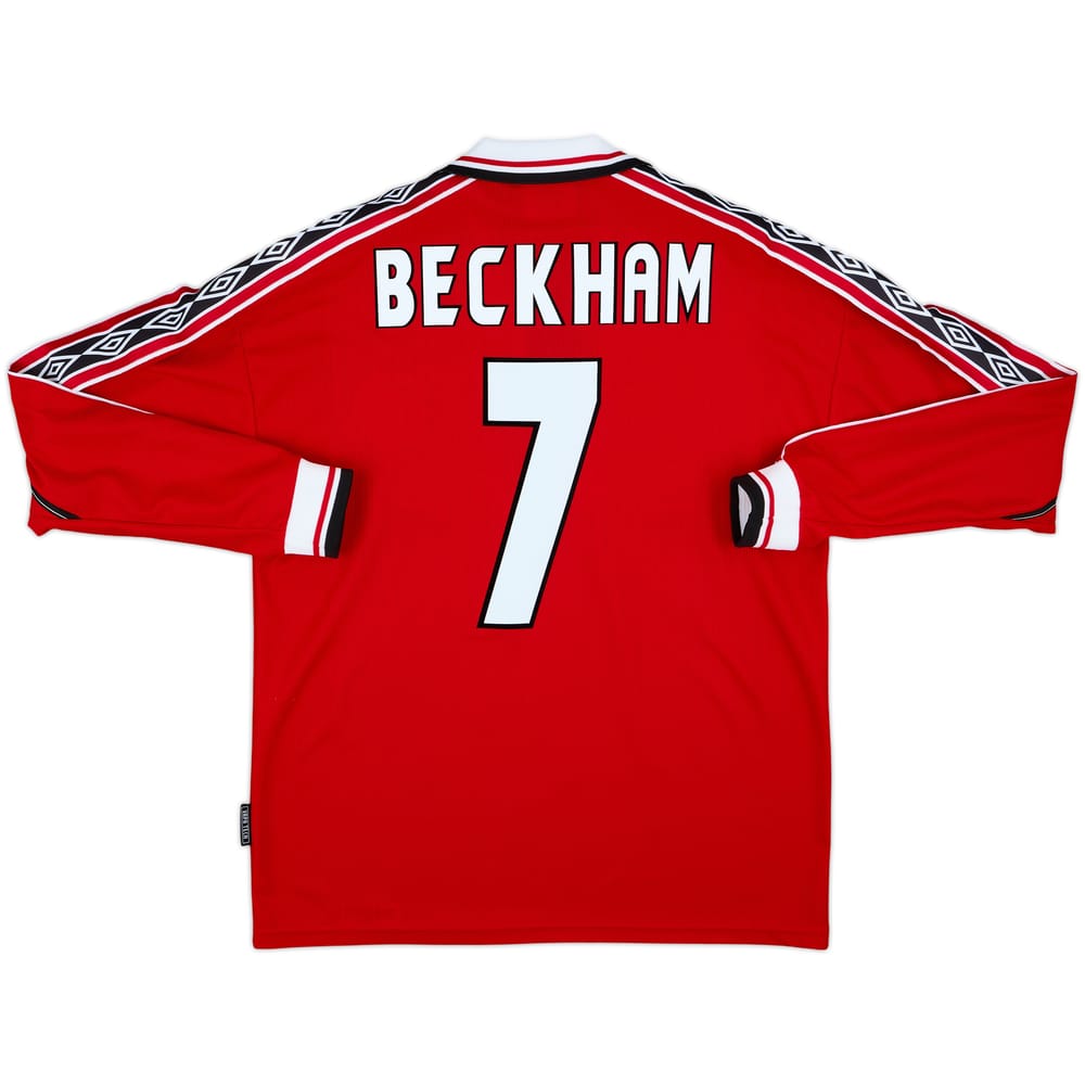1998-00 Manchester United Home L/S Shirt Beckham #7 - 9/10 - (M)