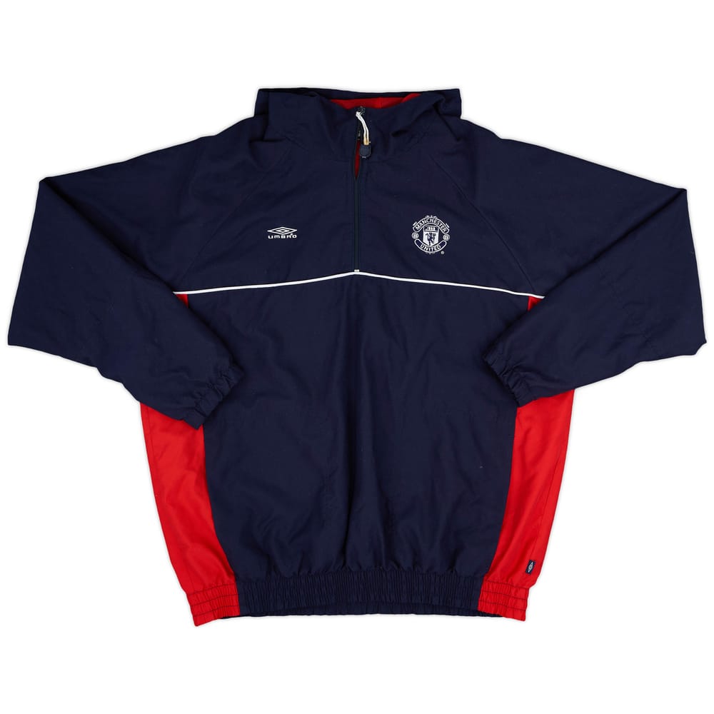 2000-01 Manchester United Umbro 1/4 Zip Hooded Track Jacket - 8/10 - (L)