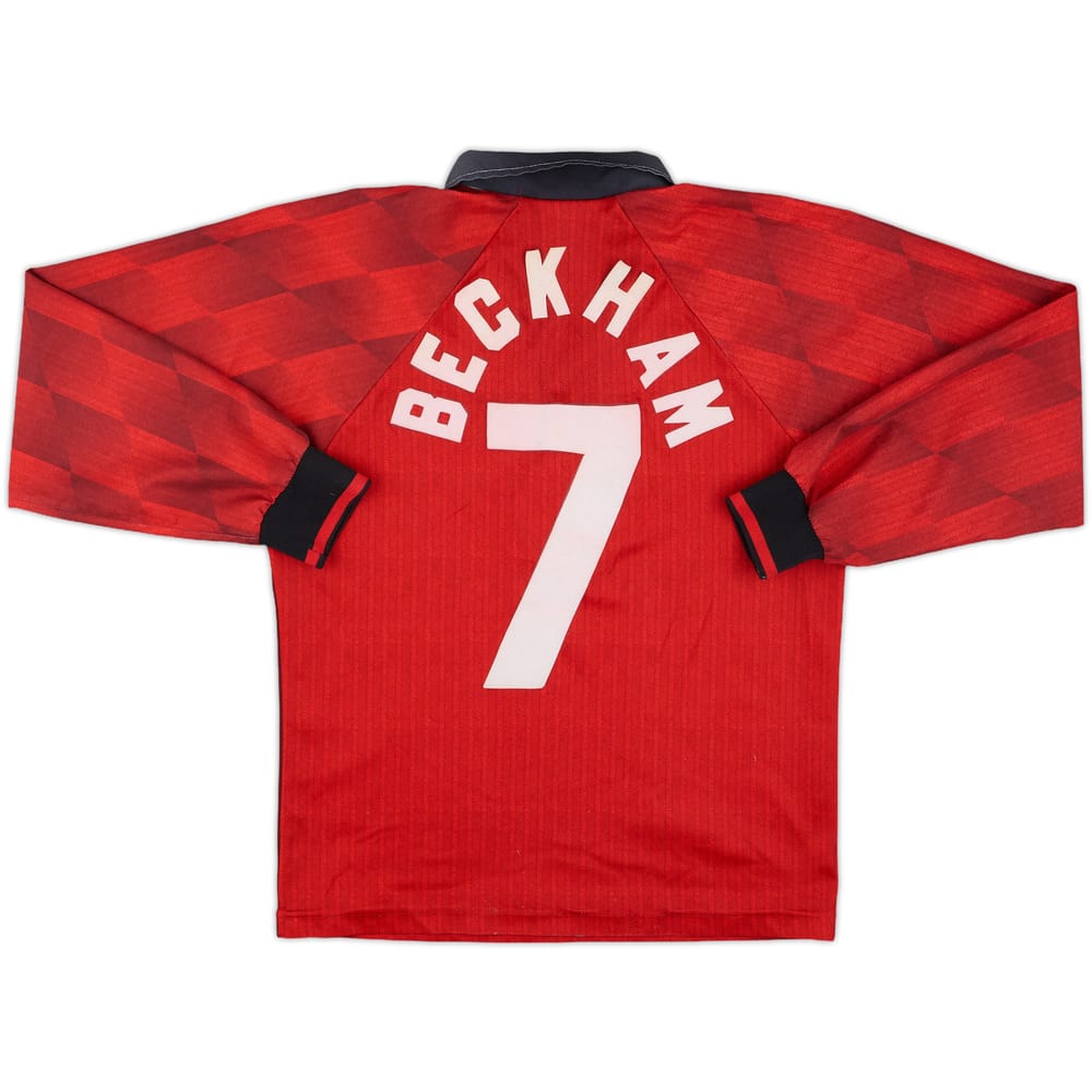 1996-98 Manchester United Home L/S Shirt Beckham #7 - 5/10 - (L.Boys)