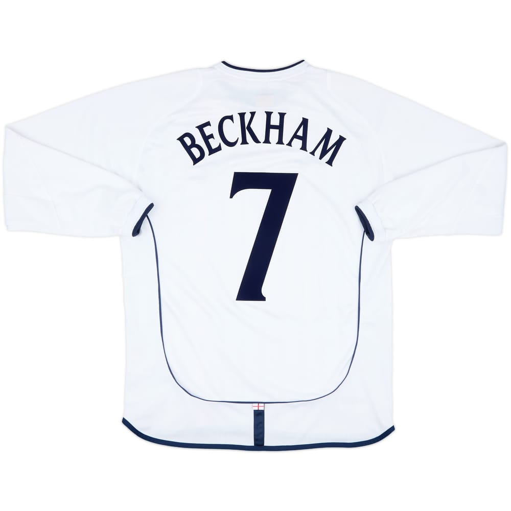 2001-03 England Home L/S Shirt Beckham #7 - 8/10 - (L)