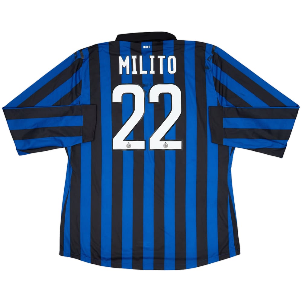 2011-12 Inter Milan Player Issue Home L/S Shirt Milito #22 - 6/10 - (3XL)