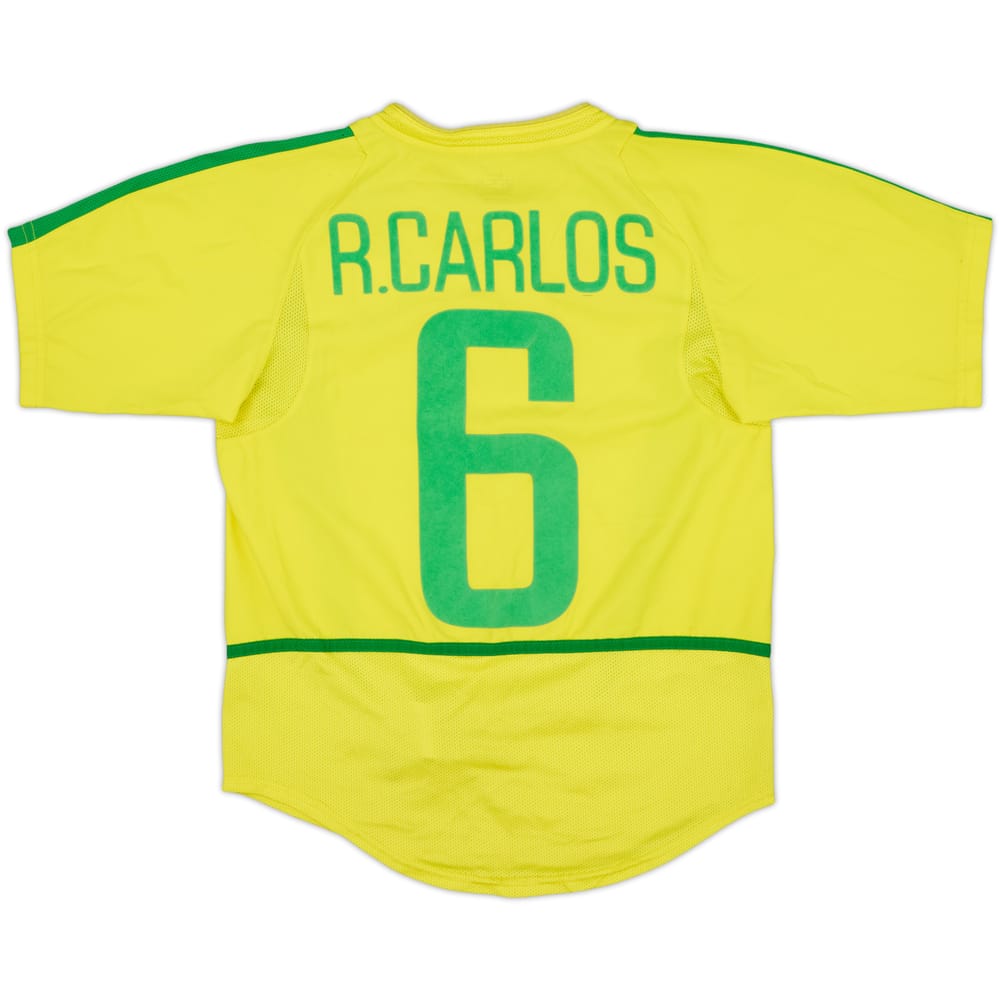 2002-04 Brazil Home Shirt R.Carlos #6 - 6/10 - (M.Boys)