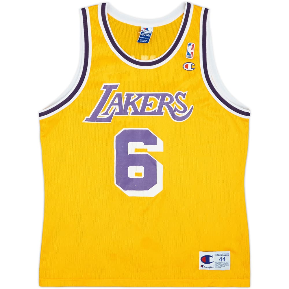 1995-99 LA Lakers Jones #6 Champion Home Jersey - 5/10 - (L)