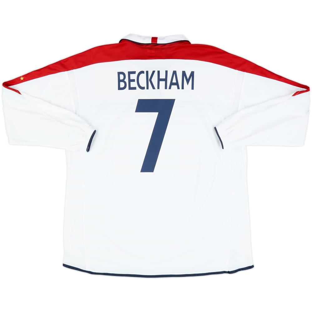 2003-05 England Home L/S Shirt Beckham #7 - 8/10 - (XL)