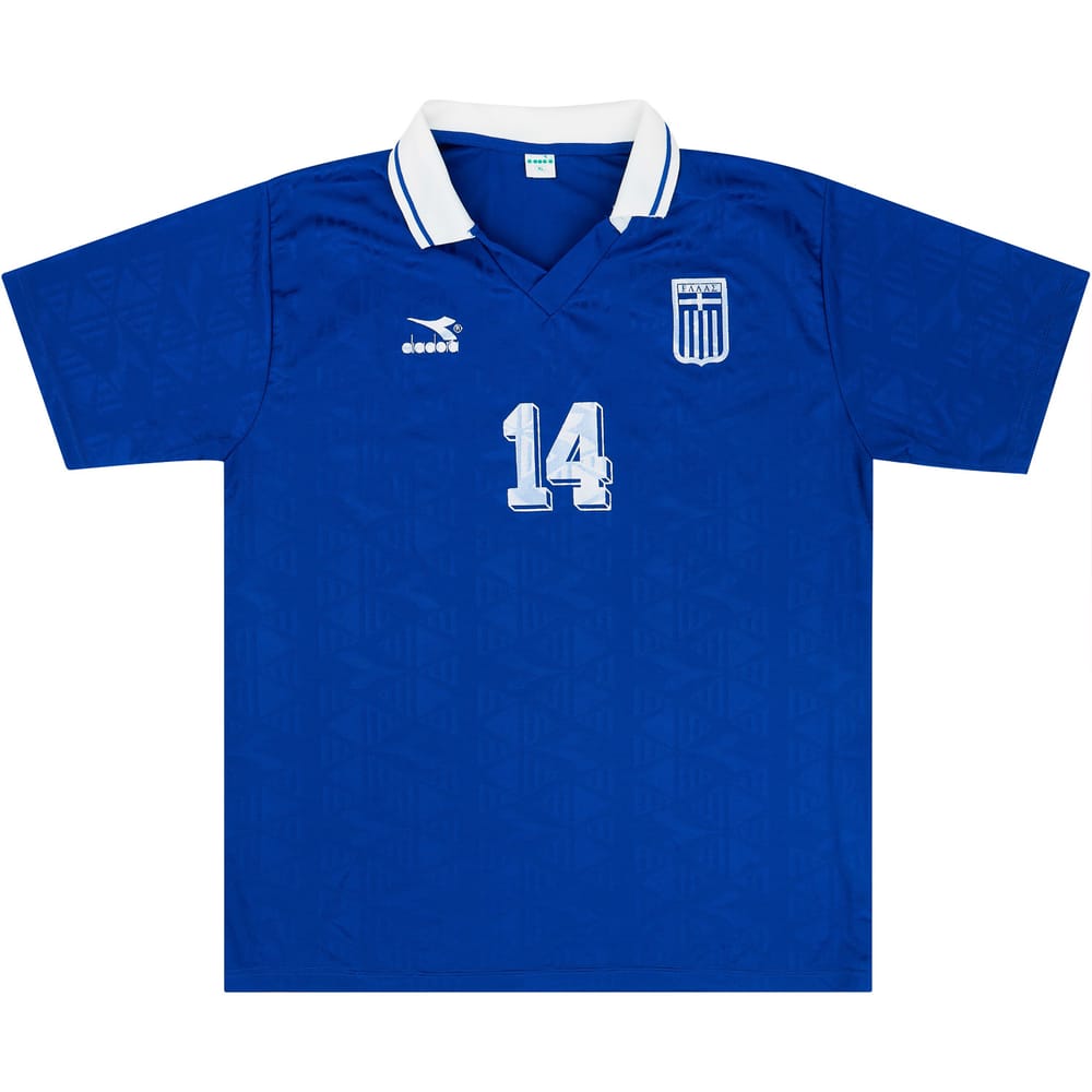 1996 Greece Match Worn Home Shirt #16 (Niniadis) v Denmark
