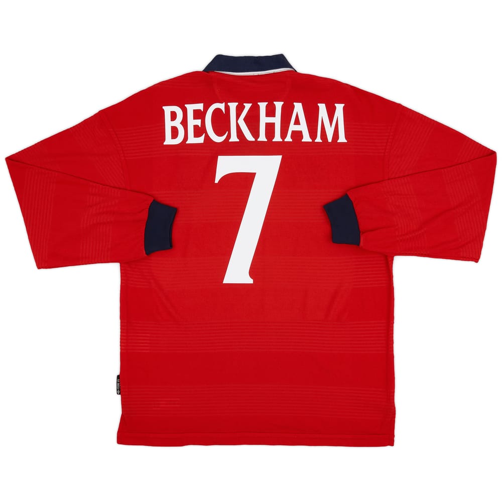 1999-01 England Away L/S Shirt Beckham #7 - 9/10 - (M)