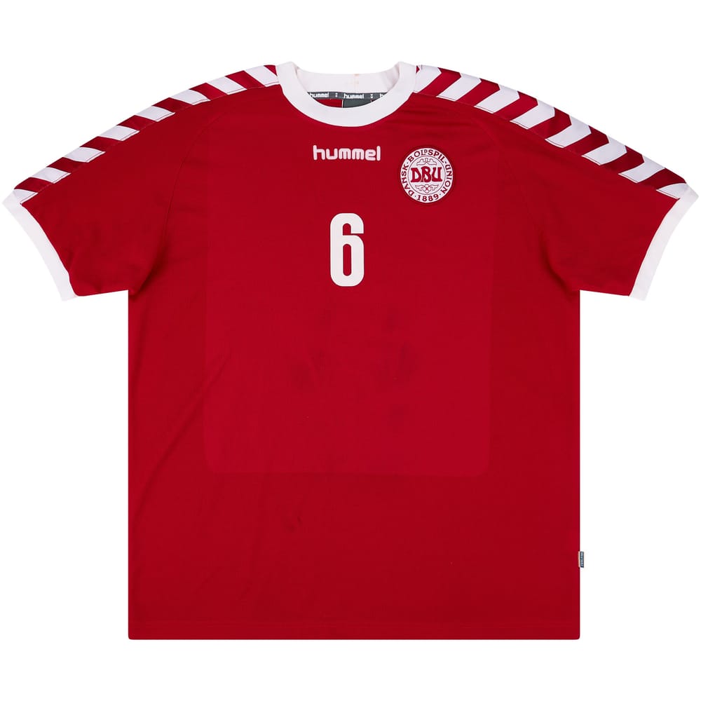 2003 Denmark Match Issue Home Shirt #6 (Helveg)