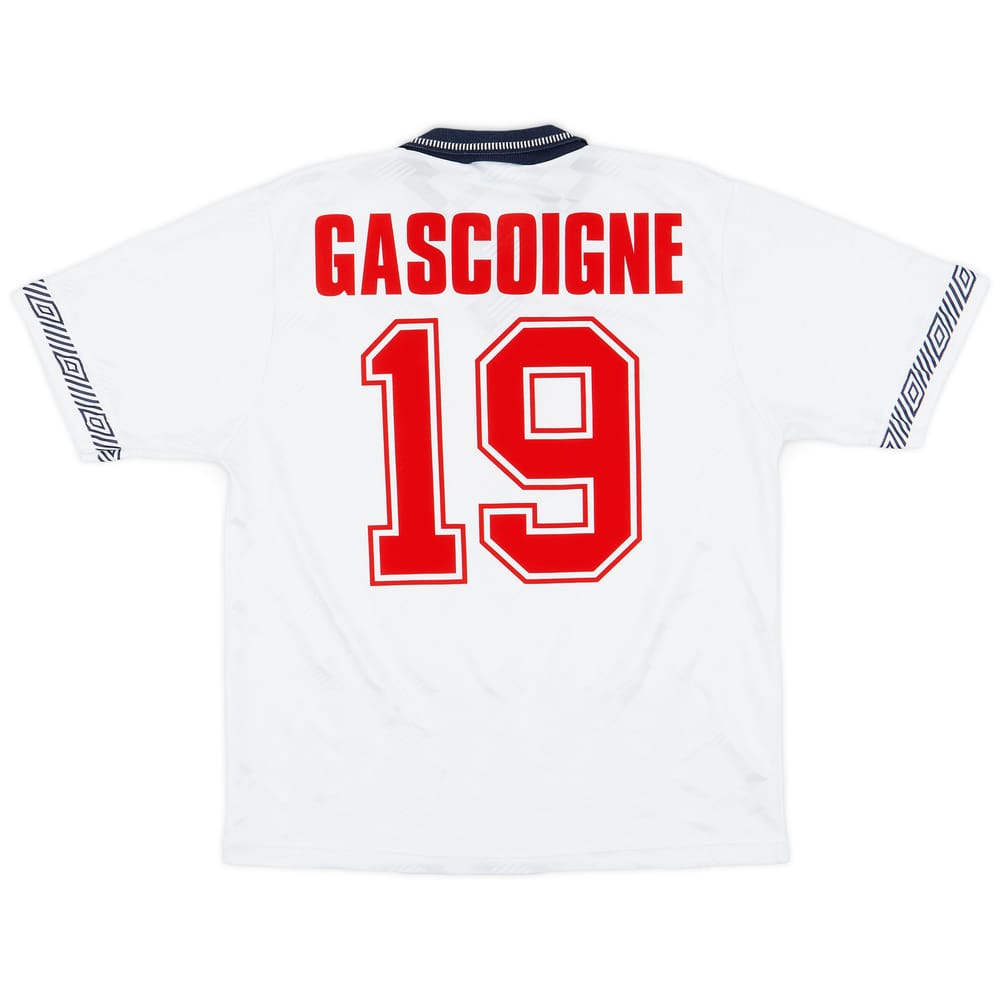 1990-92 England Home Shirt Gascoigne #19 - 6/10 - (S)