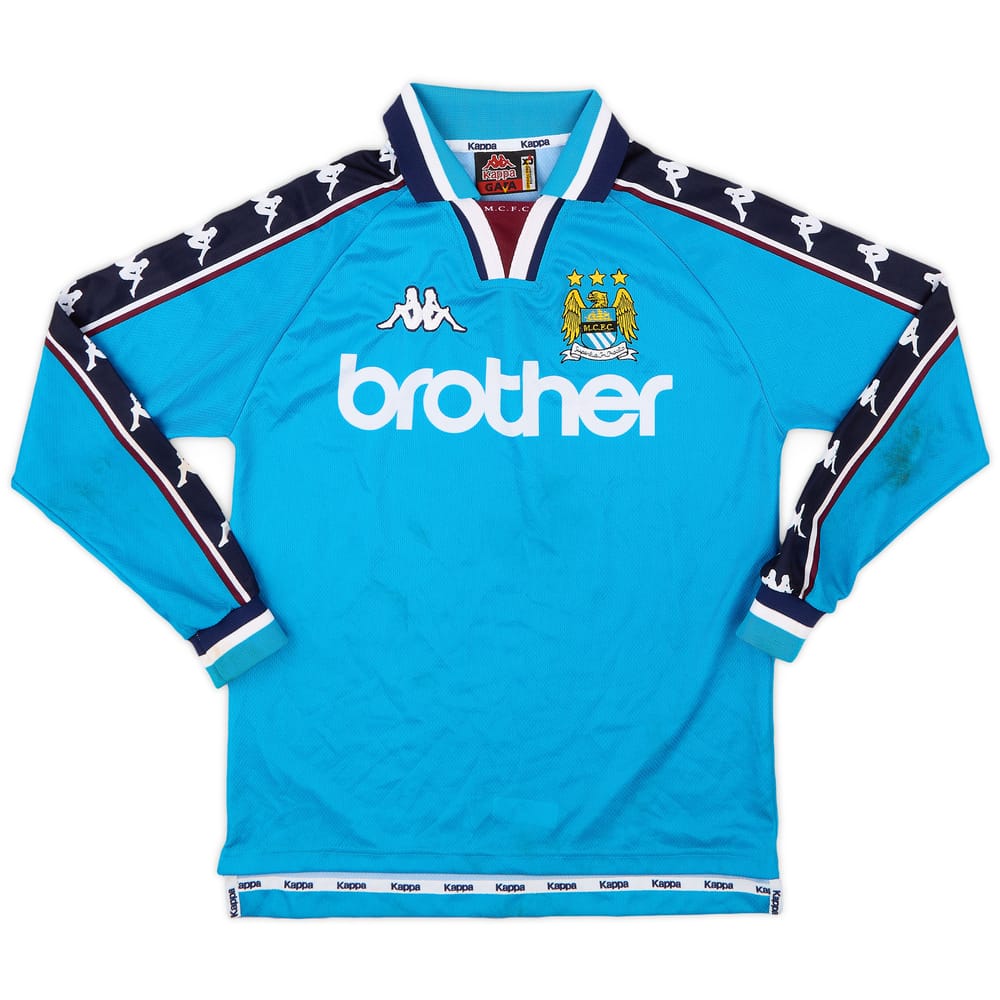1997-99 Manchester City Home L/S Shirt - 9/10 - (XL.Boys)