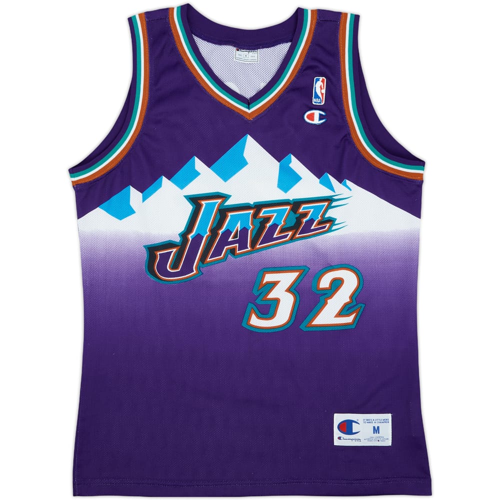 1996-03 Utah Jazz Malone #32 Champion Home Jersey - 7/10 - (M)