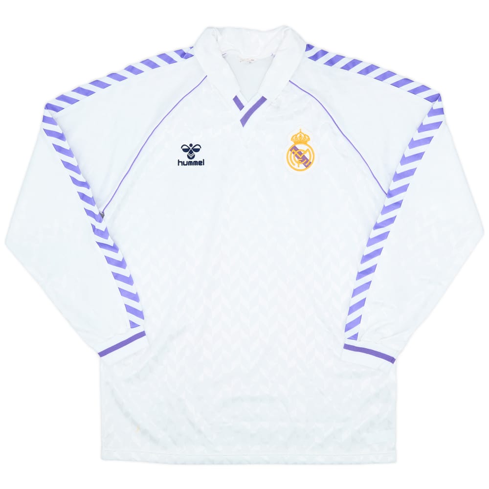 1989-90 Real Madrid Home L/S Shirt - 8/10 - (XL)
