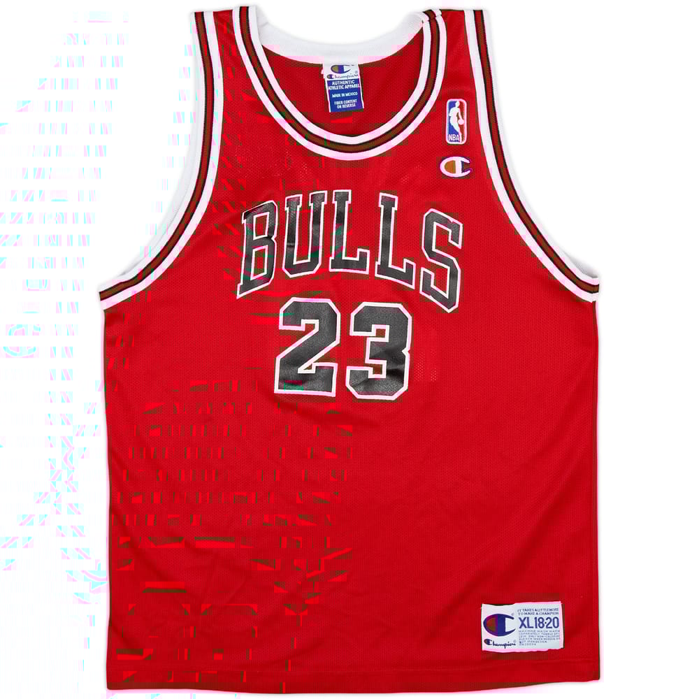 1995-98 Chicago Bulls Jordan #23 Champion Away Jersey - 9/10 - (XL.Boys)