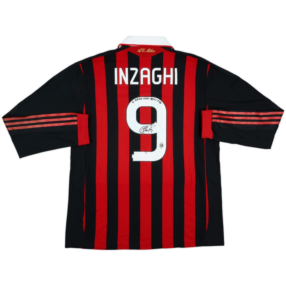 2009-10 AC Milan Player Issue Signed Home L/S Shirt Inzaghi #9 - 5/10 - (XL)