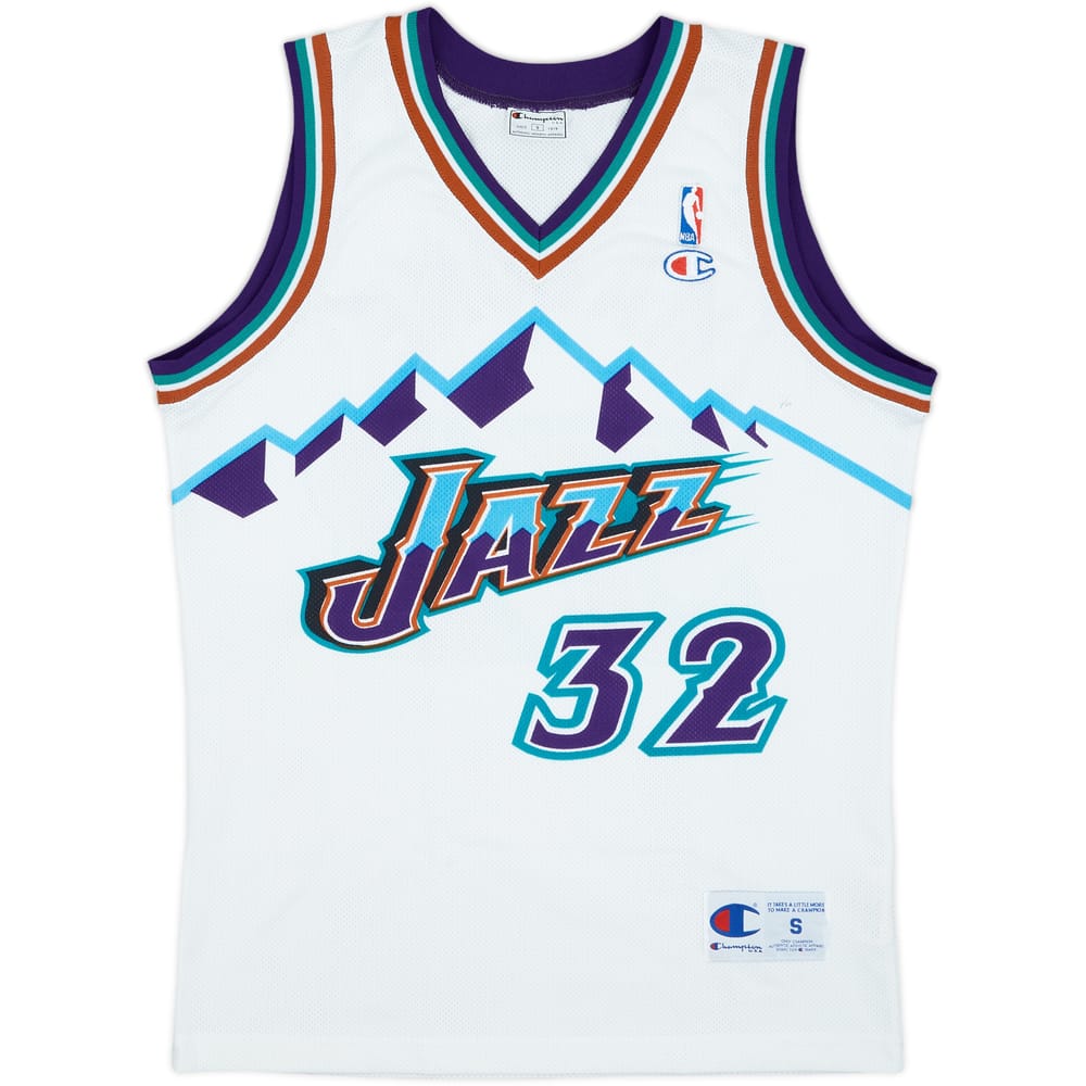 1996-03 Utah Jazz Malone #32 Champion Home Jersey - 8/10 - (S)