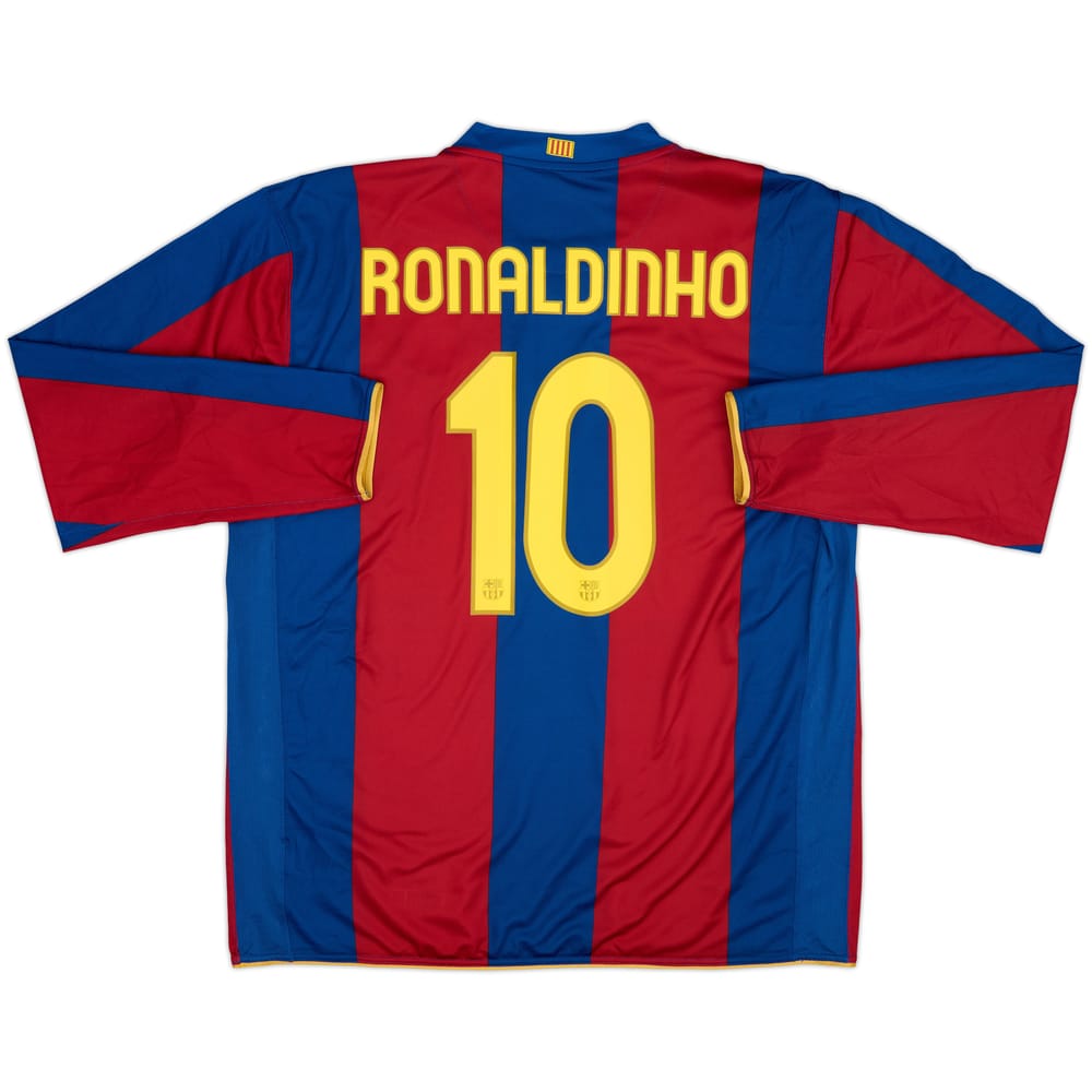 2007-08 Barcelona Home L/S Shirt Ronaldinho #10 - 10/10 - (XXL)