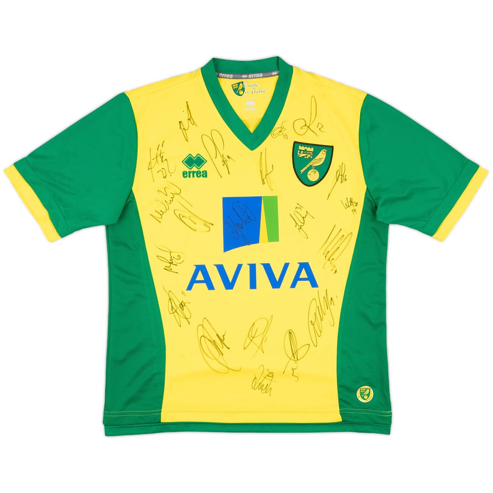 2013-14 Norwich Squad Signed Home Shirt - 8/10 - (S)