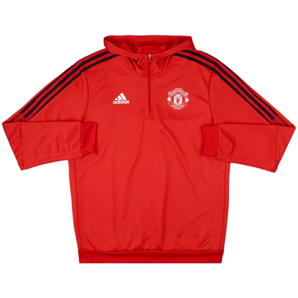 2022-23 Manchester United adidas 1/4 Zip Hooded Track Jacket - 9/10 - (L)