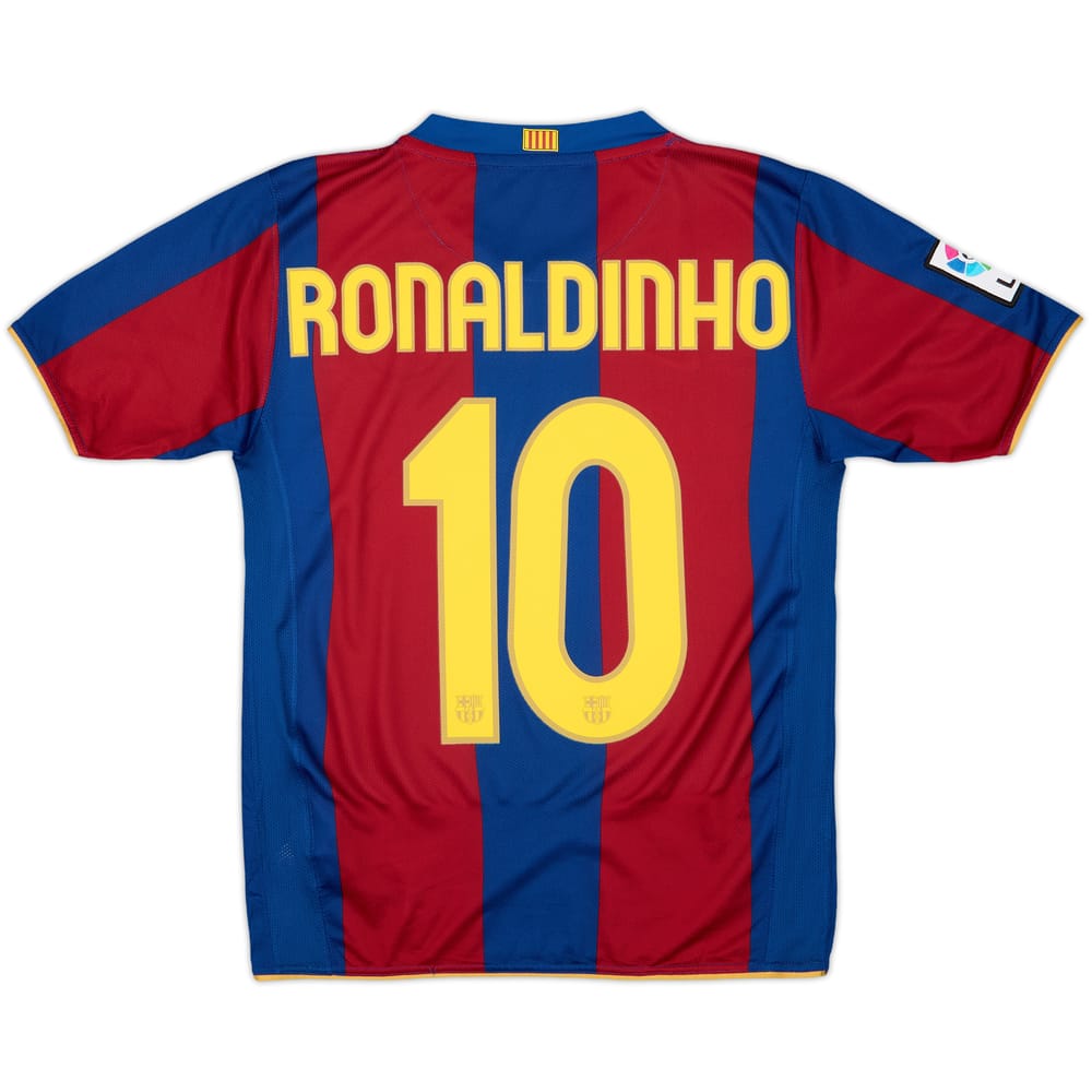 2007-08 Barcelona Home Shirt Ronaldinho #10 - 10/10 - (L.Boys)