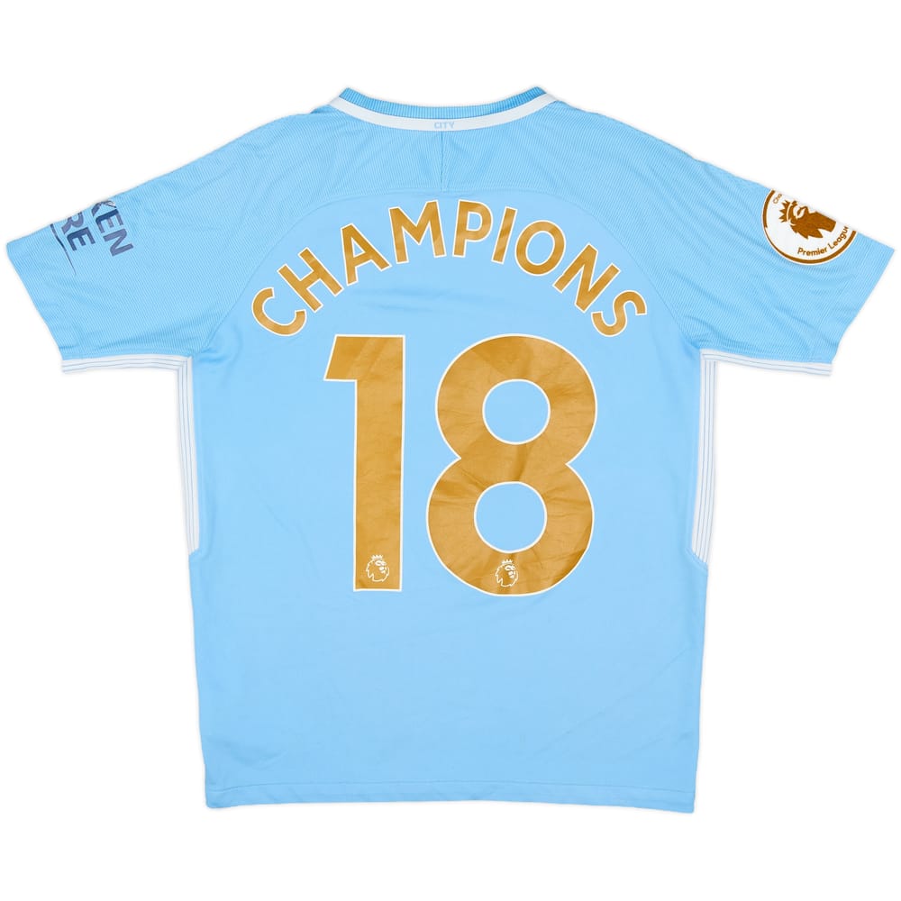 2017-18 Manchester City Home Shirt Champions #18 - 6/10 - (L.Boys)