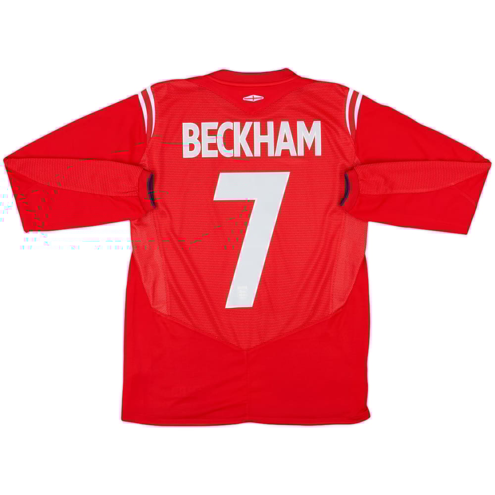 2004-06 England Away L/S Shirt Beckham #7 - 9/10 - (XL.Boys)