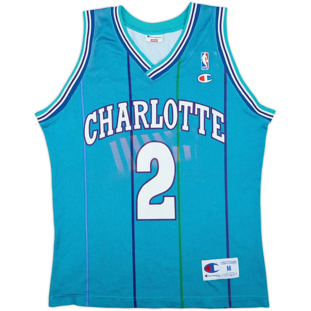 1992-96 Charlotte Hornets L.Johnson #2 Champion Away Jersey - 5/10 - (M)