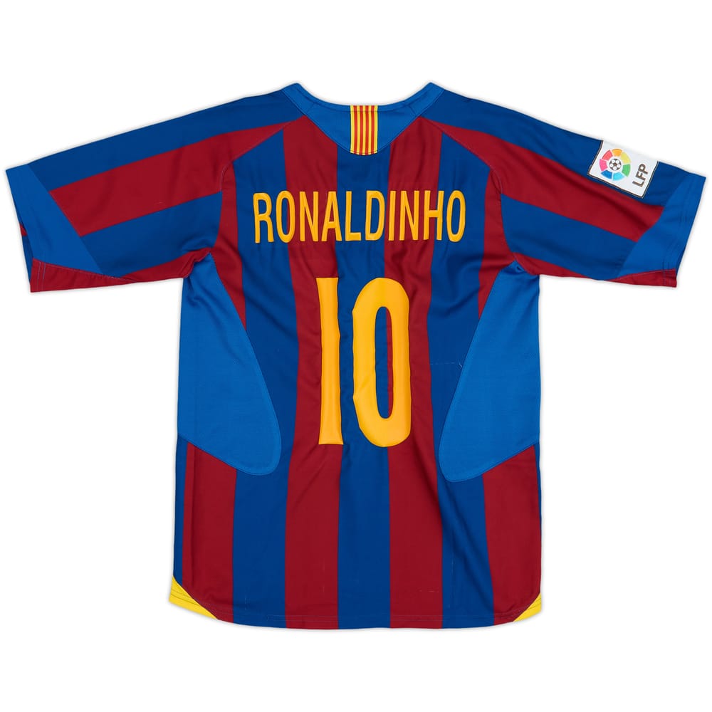 2005-06 Barcelona Home Shirt Ronaldinho #10 - 8/10 - (M.Boys)
