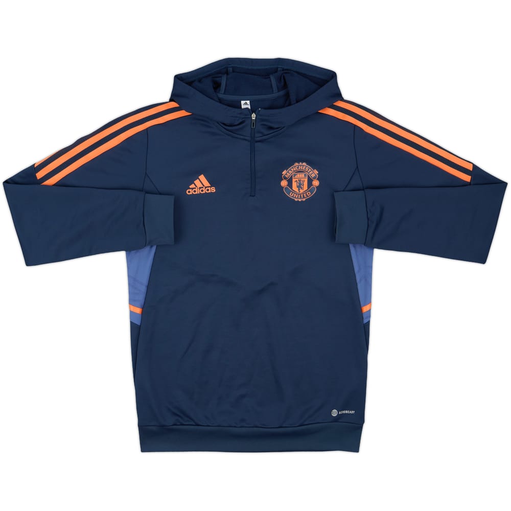 2022-23 Manchester United adidas Hooded 1/4 Zip Drill Top - 9/10 - (S)