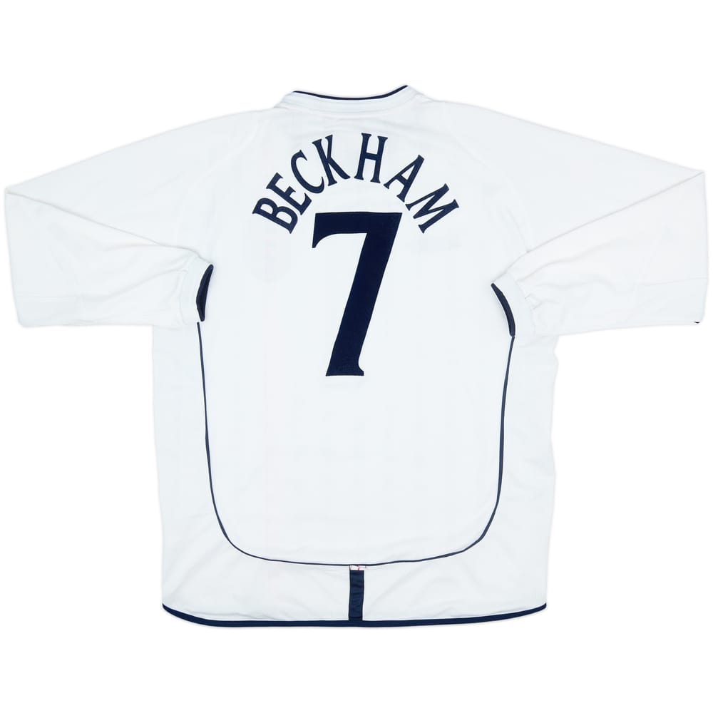 2001-03 England Home L/S Shirt Beckham #7 - 8/10 - (L)
