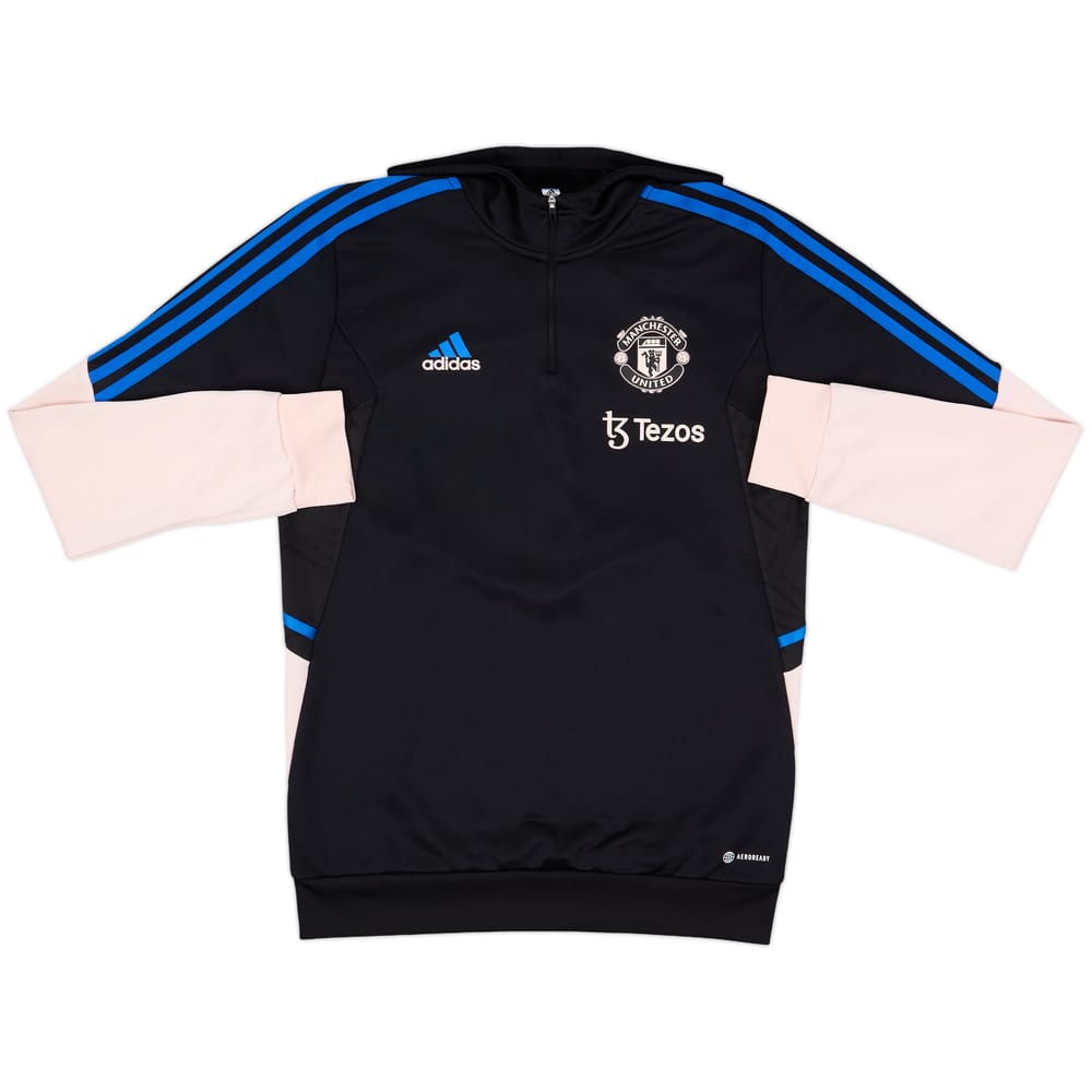 2022-23 Manchester United adidas 1/4 Zip Hooded Drill Top - 10/10 - (M)