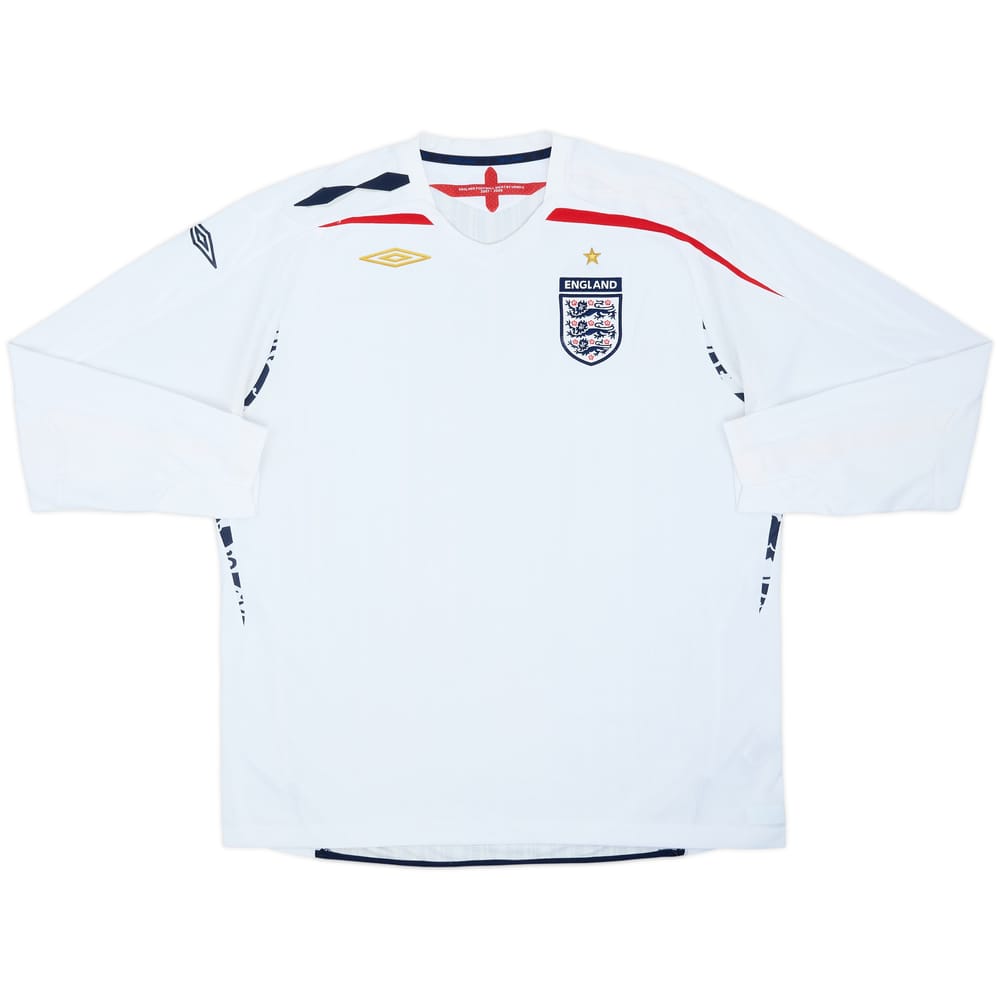 2007-09 England Home L/S Shirt - 5/10 - (XXL)